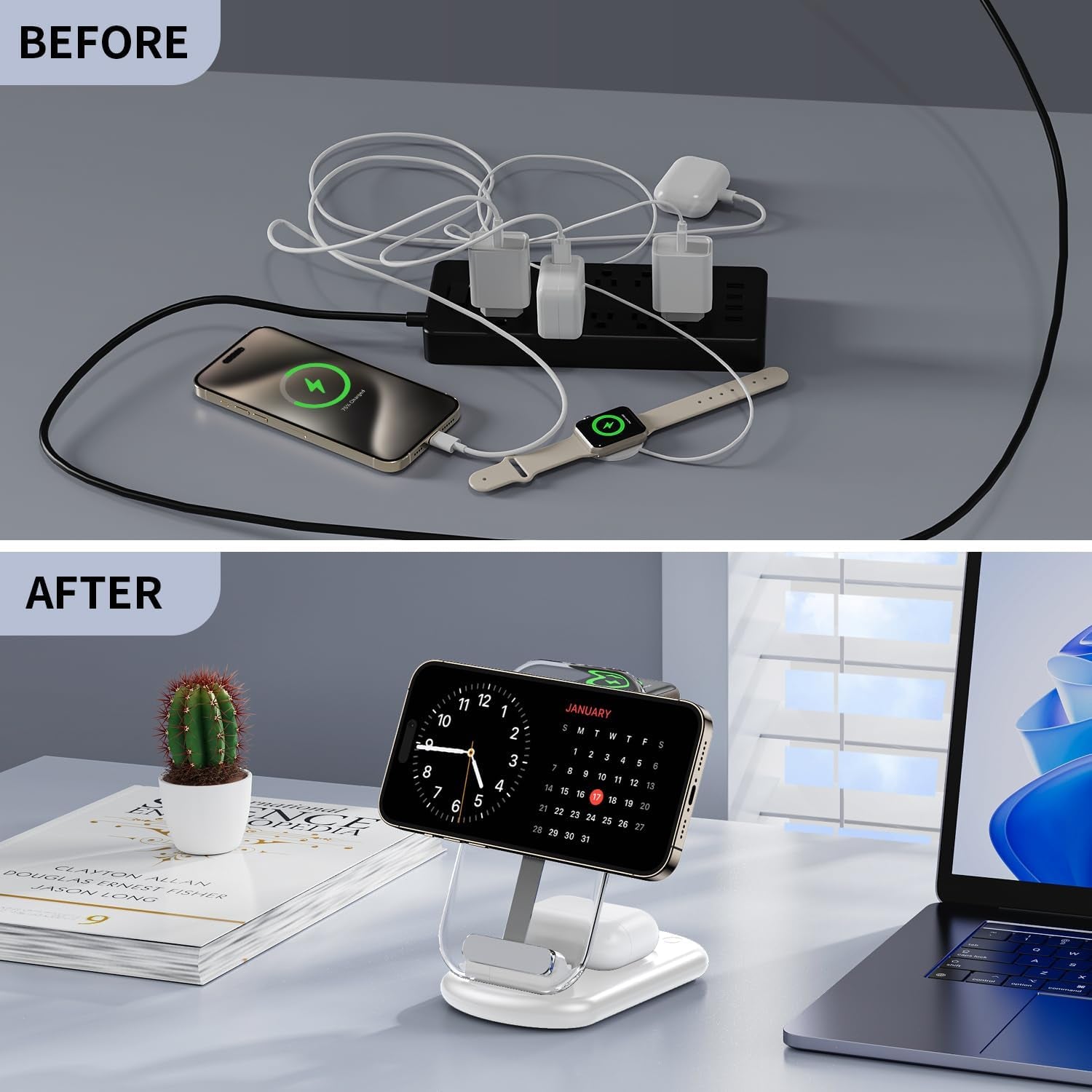 Lumidusk Halo — 3-in-1 MagSafe Charging Dock with Night Light for iPhone, Apple Watch & AirPods